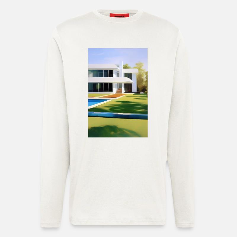 Weiße Villa mit Pool - Langarmshirt - made by SPREAD  - OFF WHITE