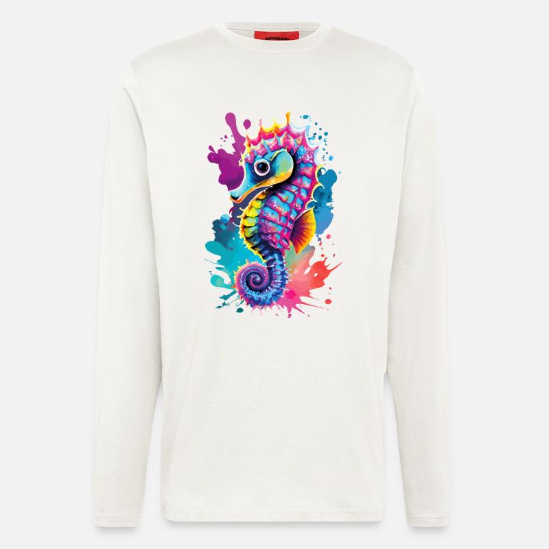 Seepferd Farbenfroh - Hippocampus Seepferdchen - Langarmshirt - made by SPREAD  - OFF WHITE