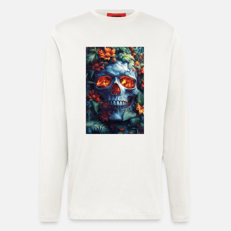 Flammender Schädel im Blütenreich - Langarmshirt - made by SPREAD  - OFF WHITE