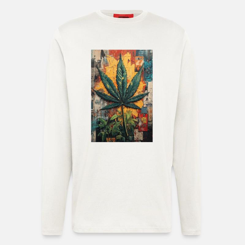 Graffiti Hanfblatt Wandkunst - Langarmshirt - made by SPREAD  - OFF WHITE