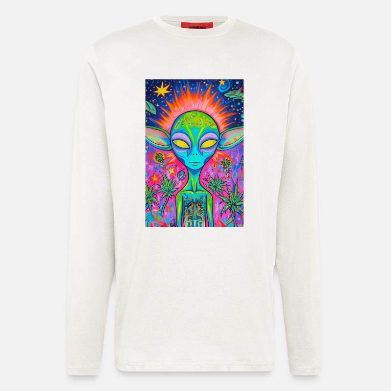Psychedelischer Alien Neon Garten - Langarmshirt - made by SPREAD  - OFF WHITE