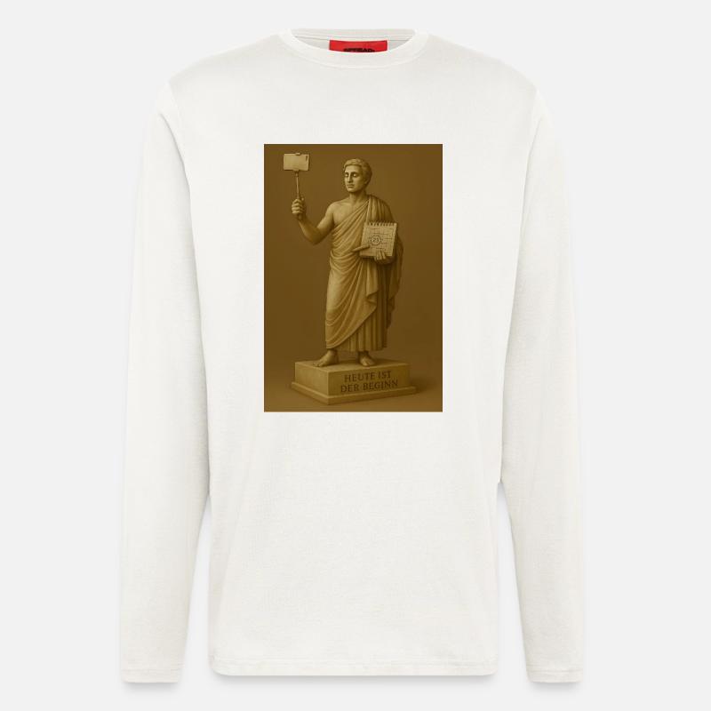 Moderne Statue mit Smartphone und Kalender - Langarmshirt - made by SPREAD  - OFF WHITE