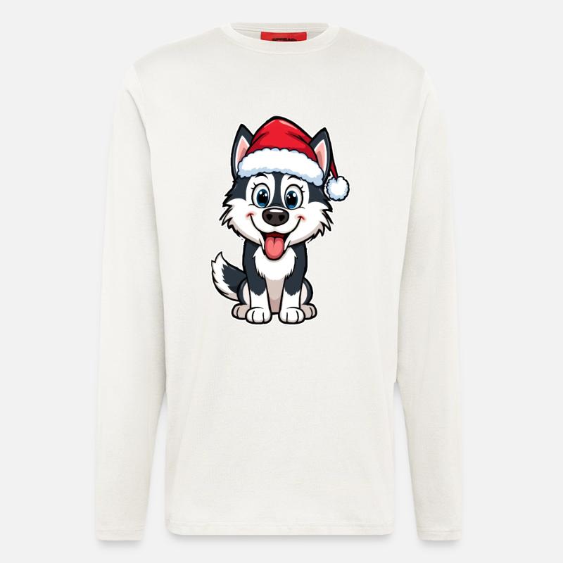 Husky with Santa hat - Longsleeve - made by SPREAD  - OFF WHITE