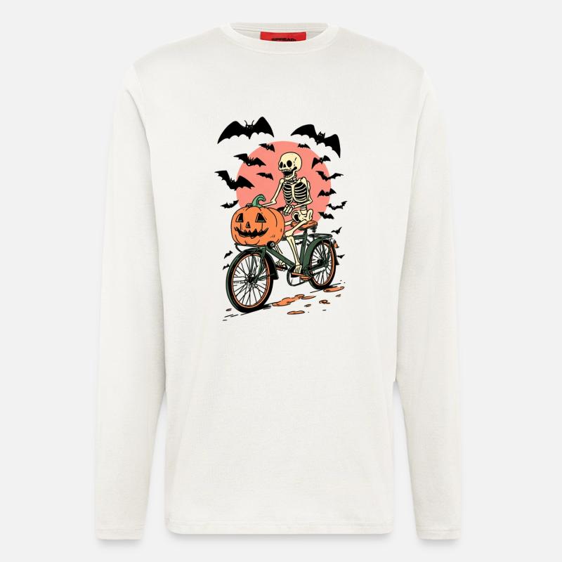 Skeleton on Bicycle with Pumpkin - Longsleeve - made by SPREAD  - OFF WHITE