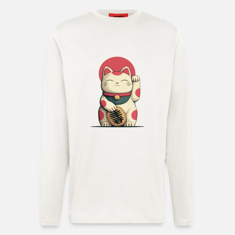 Maneki-Neko Glücks-Katze - Langarmshirt - made by SPREAD  - OFF WHITE