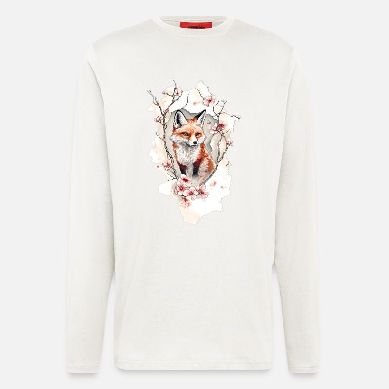 Fuchs Kirschblüten - Langarmshirt - made by SPREAD  - OFF WHITE