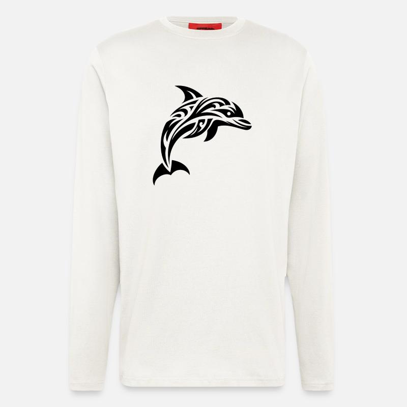 Springender süßer Tattoo Delfin - Langarmshirt - made by SPREAD  - OFF WHITE