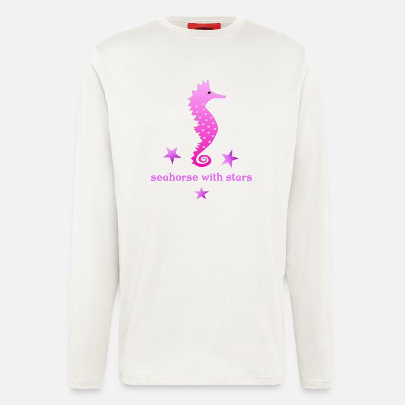 rosa Seepferdchen mit Sternchen - Langarmshirt - made by SPREAD  - OFF WHITE