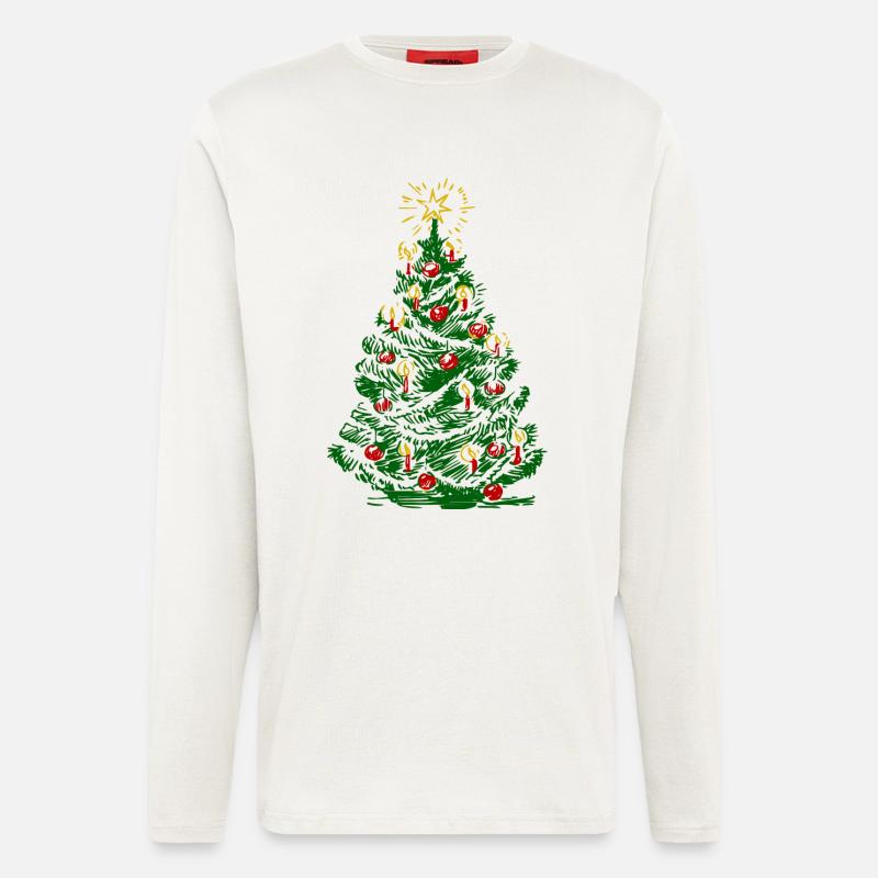 Weihnachtsbaum mit Kerzen und Stern - Langarmshirt - made by SPREAD  - OFF WHITE