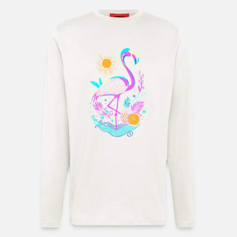 Flamingo Ananas Früchte - Langarmshirt - made by SPREAD  - OFF WHITE