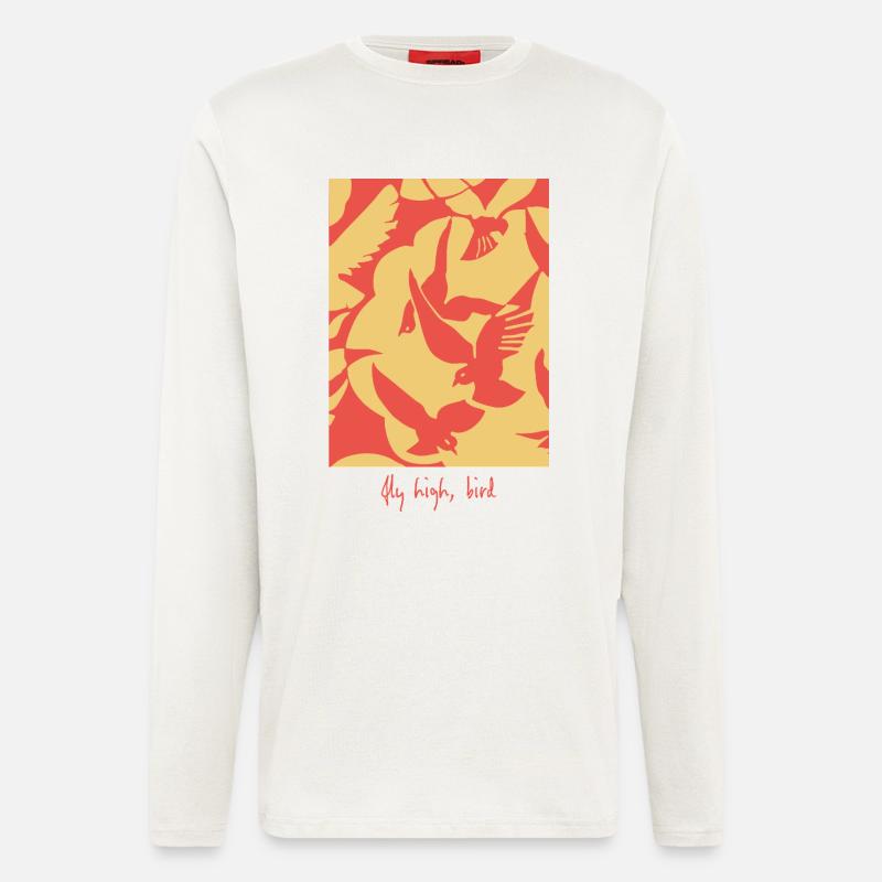 Fly High Bird – Abstract Bird Graphic in Motion - Longsleeve - made by SPREAD - OFF WHITE