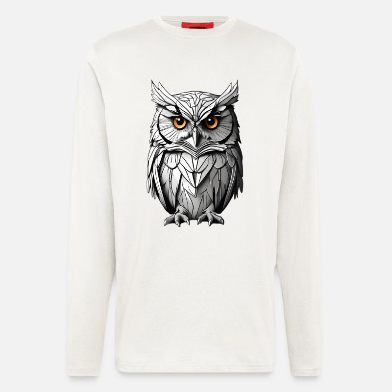 Weise Eule Monochrom Porträt - Langarmshirt - made by SPREAD  - OFF WHITE
