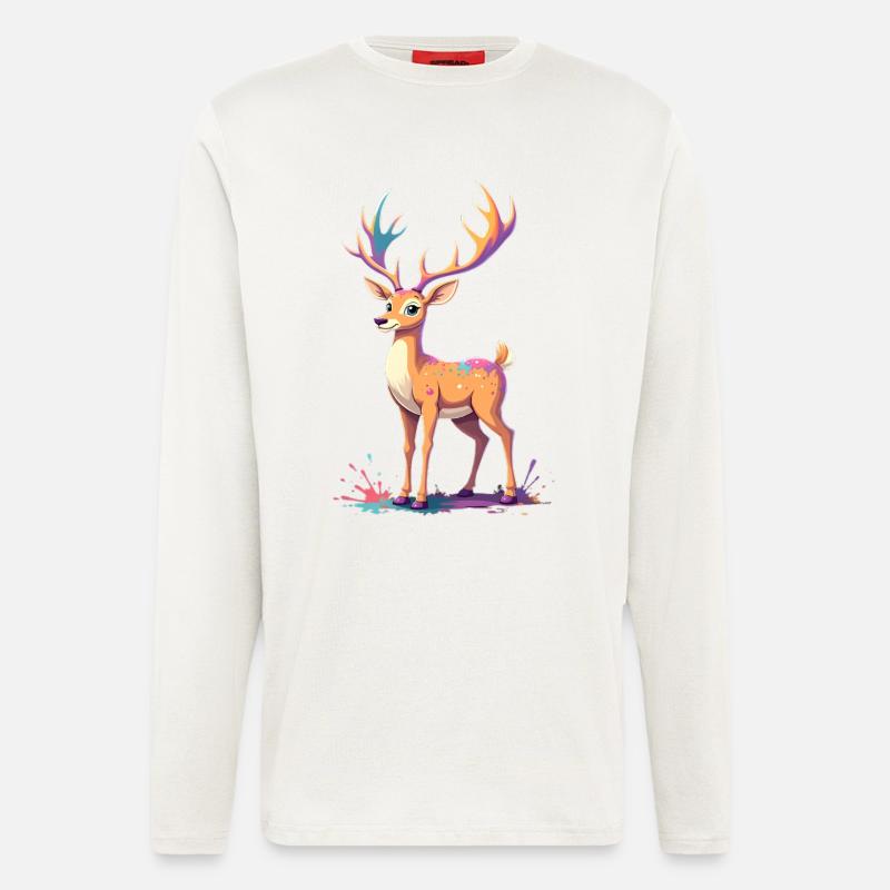 Reh mit Regenbogen-Geweih Farbexplosion - Langarmshirt - made by SPREAD  - OFF WHITE