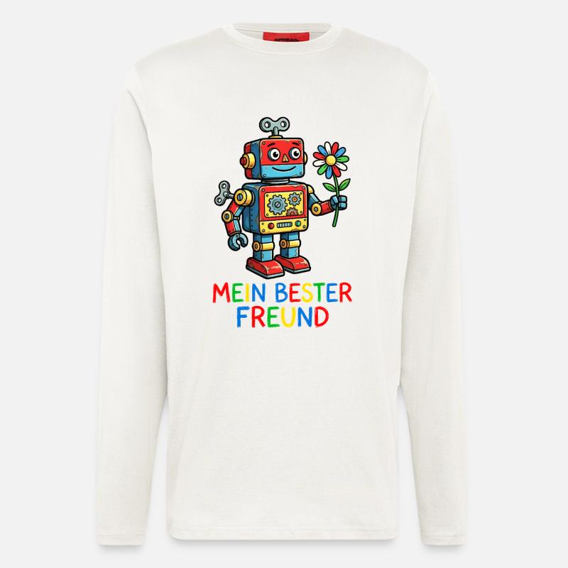 Farbenfroher Roboterfreund mit Blume - Langarmshirt - made by SPREAD  - OFF WHITE