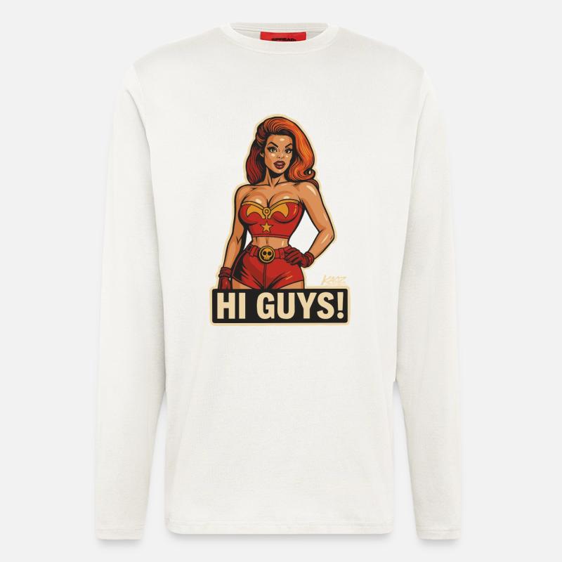Hallo Leute, Retro-Heldin - Langarmshirt - made by SPREAD  - OFF WHITE