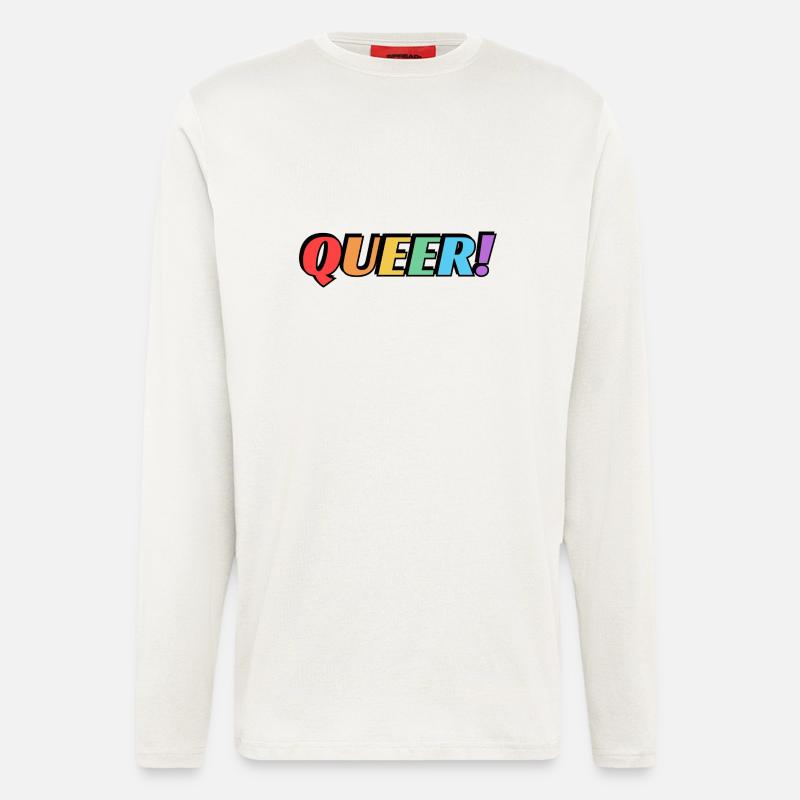 Texte arc-en-ciel queer - Manches longues bio décontracté fabriqué en UE - OFF WHITE