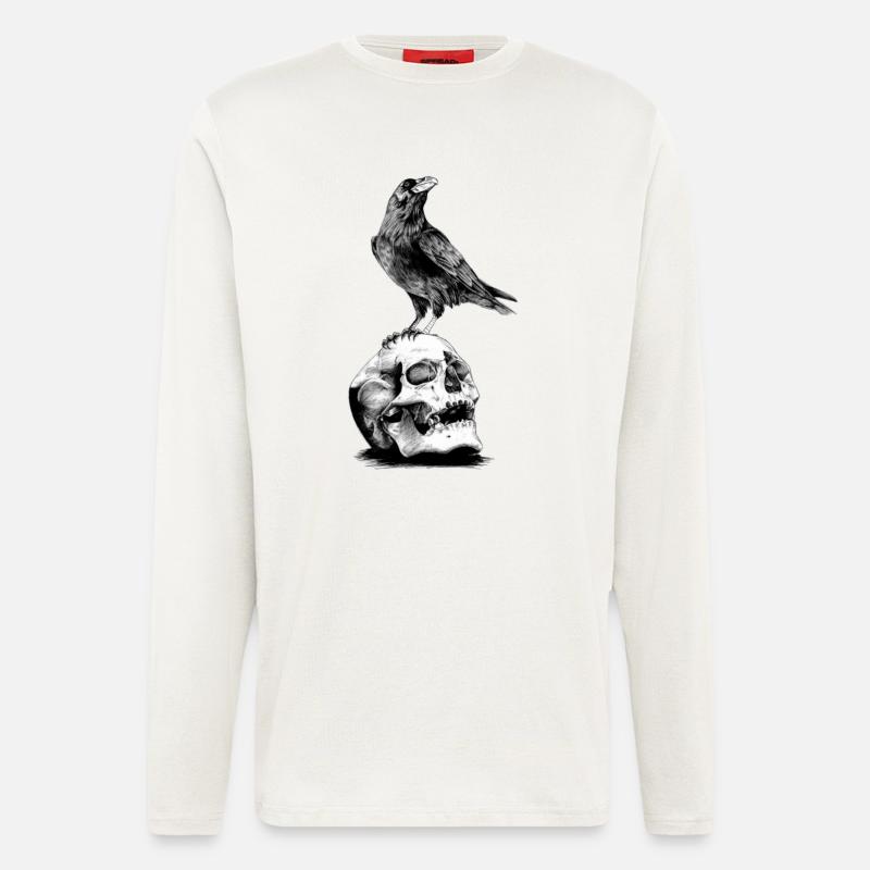 Skull mit Krähe - Langarmshirt - made by SPREAD  - OFF WHITE