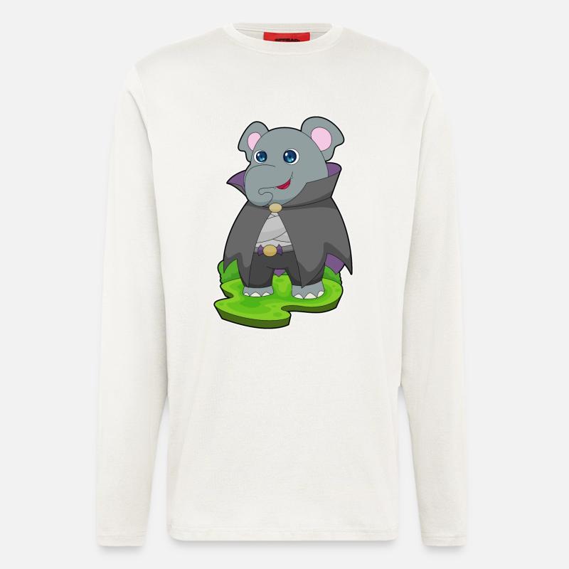 Éléphant Halloween Vampire - Manches longues bio décontracté fabriqué en UE - OFF WHITE