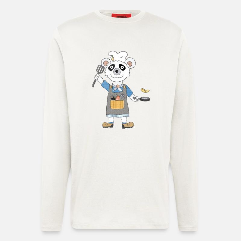 Panda Cook Bamboo and Frying Pan - Longsleeve - made by SPREAD  - OFF WHITE