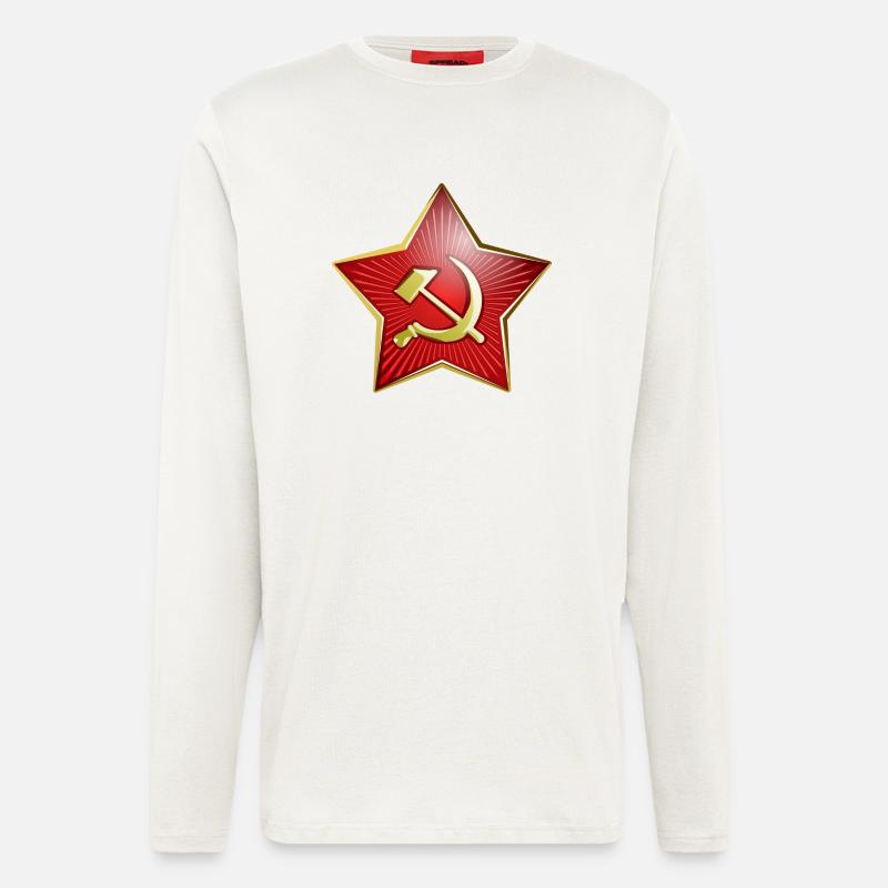 Armée soviétique Étoile Idée cadeau - Manches longues bio décontracté fabriqué en UE - OFF WHITE