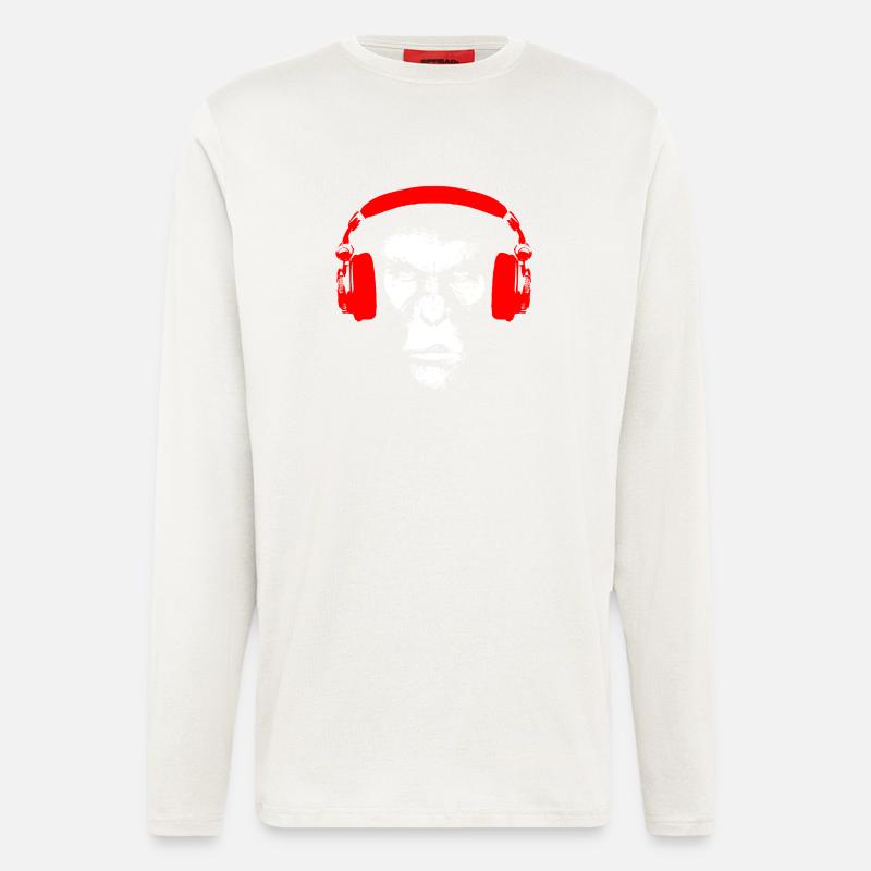 Gorilla mit Kopfhörer - Affe Musik Bass Geschenk - Langarmshirt - made by SPREAD  - OFF WHITE