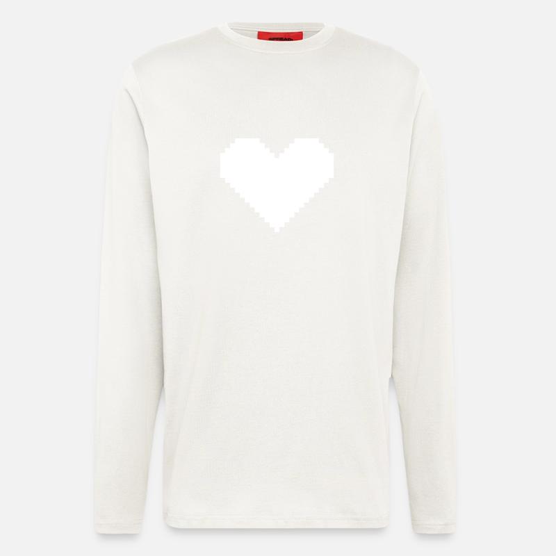 Pixel coeur blanc - Manches longues bio décontracté fabriqué en UE - OFF WHITE