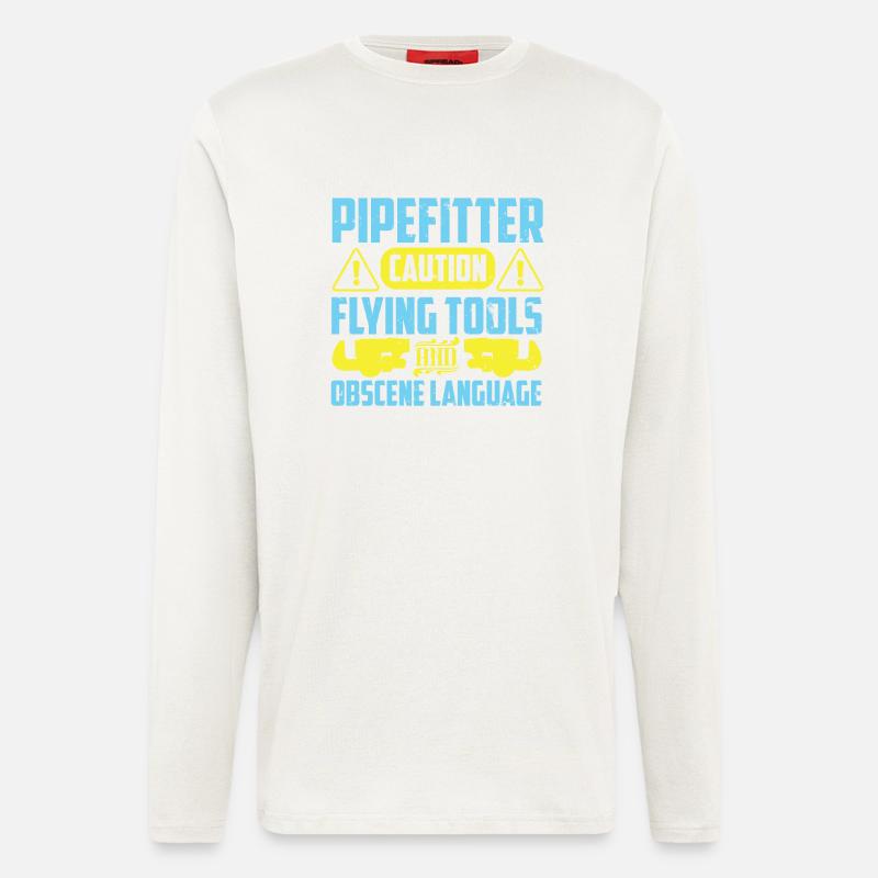 Pipefitter's Caution - Longsleeve - made by SPREAD  - OFF WHITE