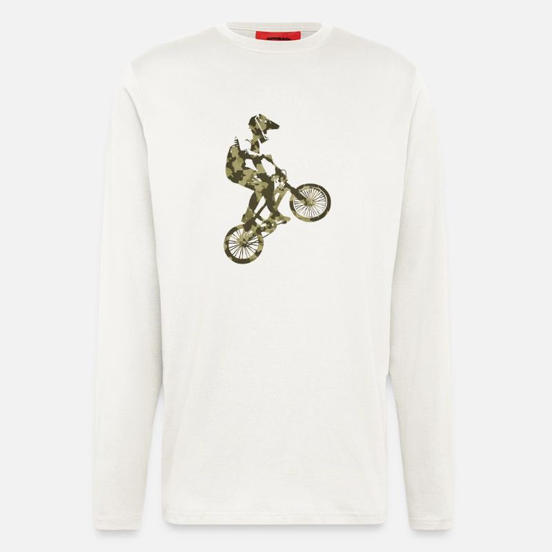 BMX camouflage vert - Manches longues bio décontracté fabriqué en UE - OFF WHITE