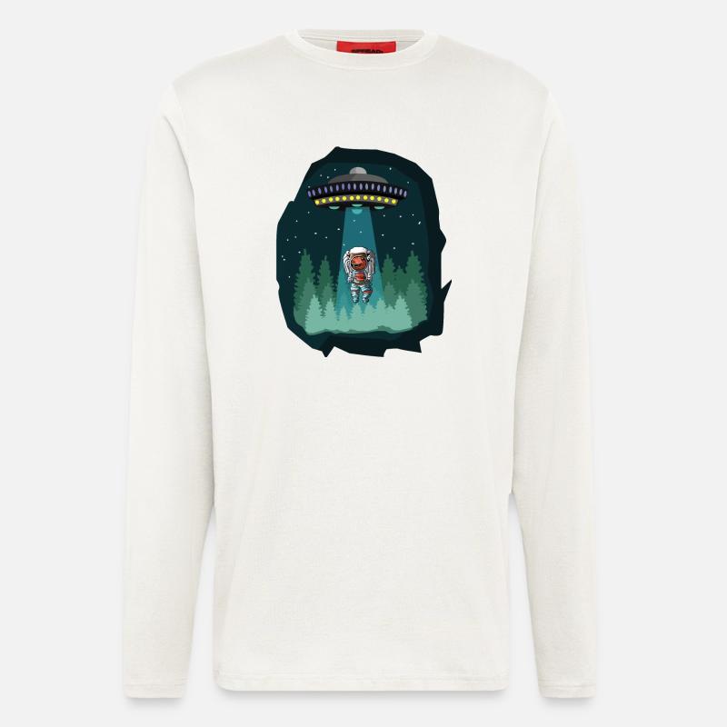 Astronaute de l'espace dinosaure - Manches longues bio décontracté fabriqué en UE - OFF WHITE