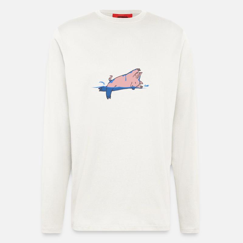 Cochon à la natation - Manches longues bio décontracté fabriqué en UE - OFF WHITE