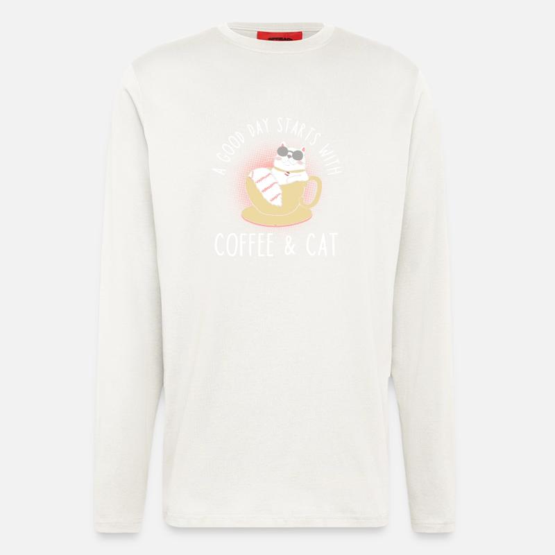 Kaffee Katze Spruch - Longsleeve - made by SPREAD - OFF WHITE