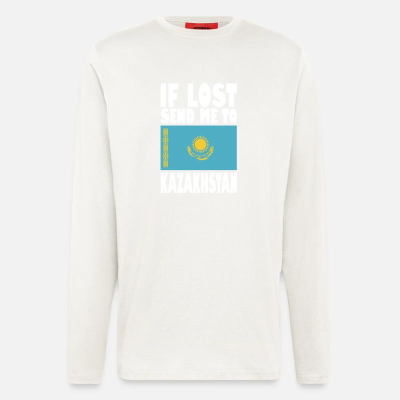 Drapeau du Kazakhstan - Manches longues bio décontracté fabriqué en UE - OFF WHITE
