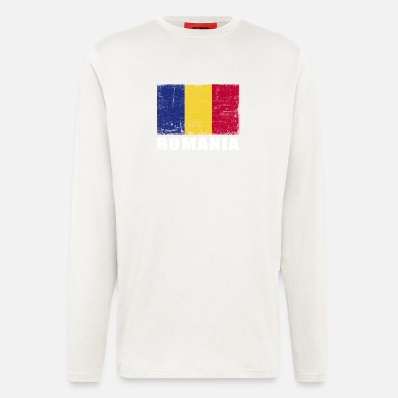 Roumanie Drapeau Grunge Roumanie Drapeau - Manches longues bio décontracté fabriqué en UE - OFF WHITE