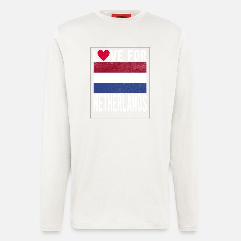 Drapeau des Pays-Bas - Manches longues bio décontracté fabriqué en UE - OFF WHITE