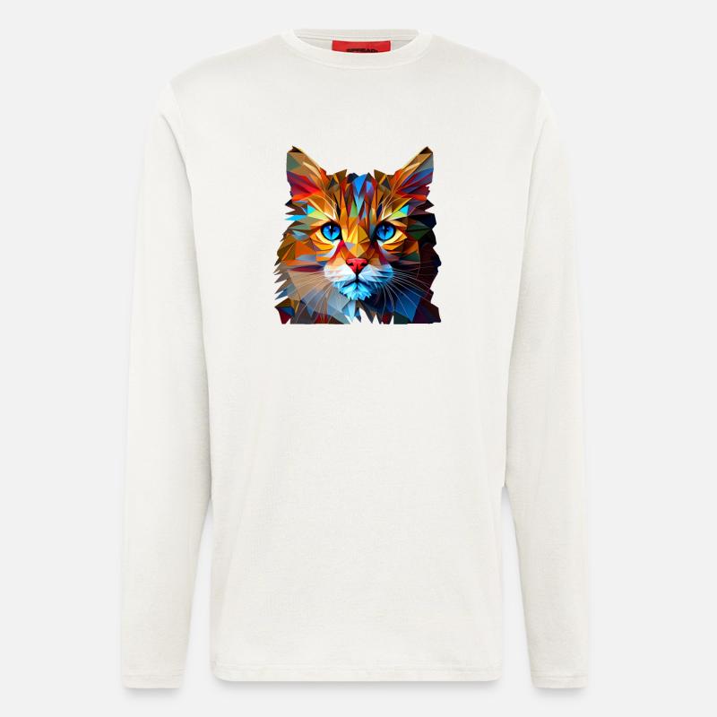 Chaton Chaton Chat Polygone Chat - Manches longues bio décontracté fabriqué en UE - OFF WHITE
