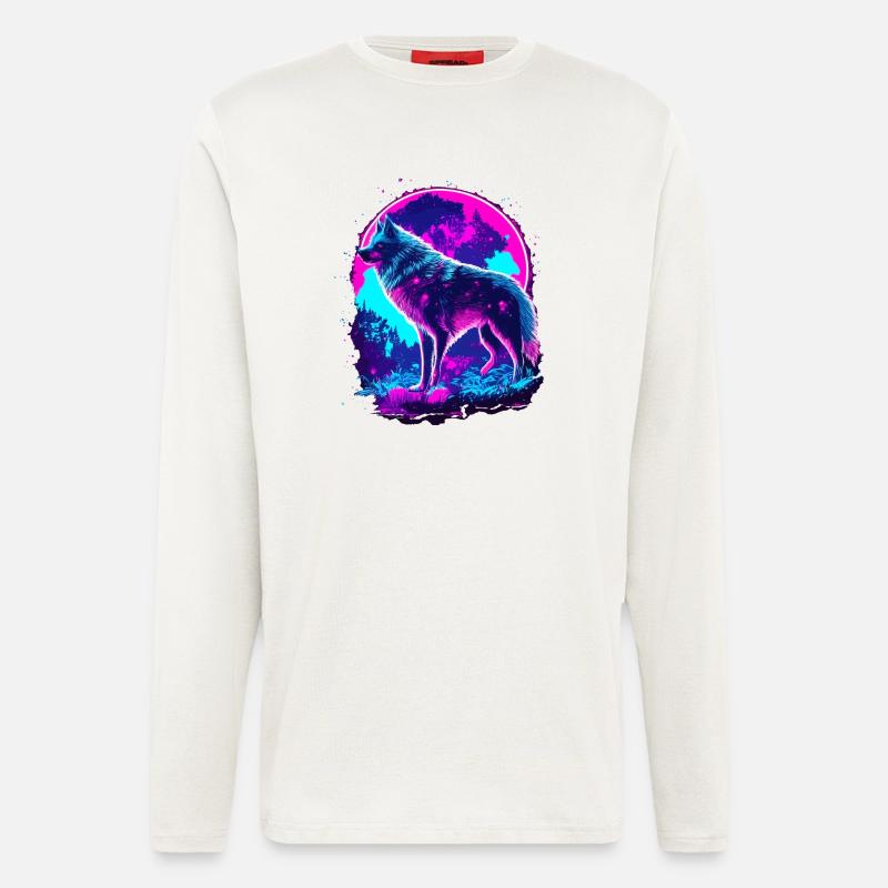 Wolf's Art Psychedelic Neon Synthwave - Longsleeve - made by SPREAD  - OFF WHITE
