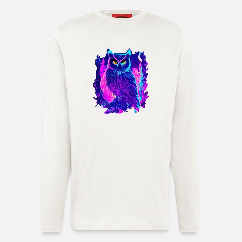 Neon leuchtende Eule Synthwave - Langarmshirt - made by SPREAD  - OFF WHITE