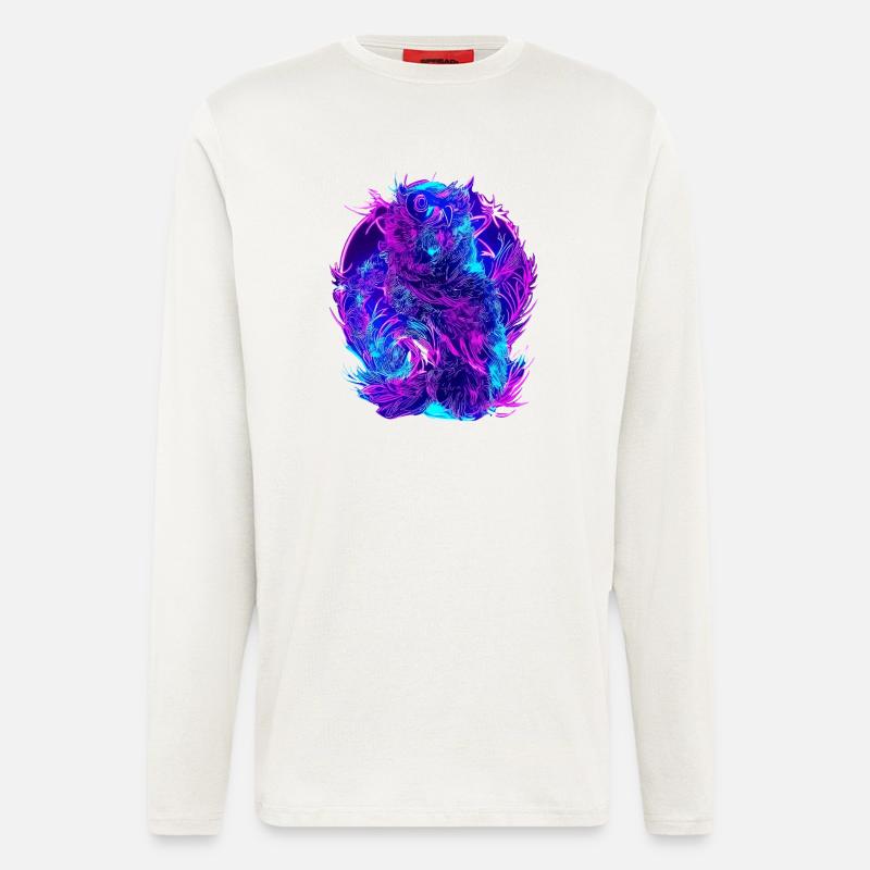 Abstrakte Eulen Neon Synthwave Kunst - Langarmshirt - made by SPREAD  - OFF WHITE