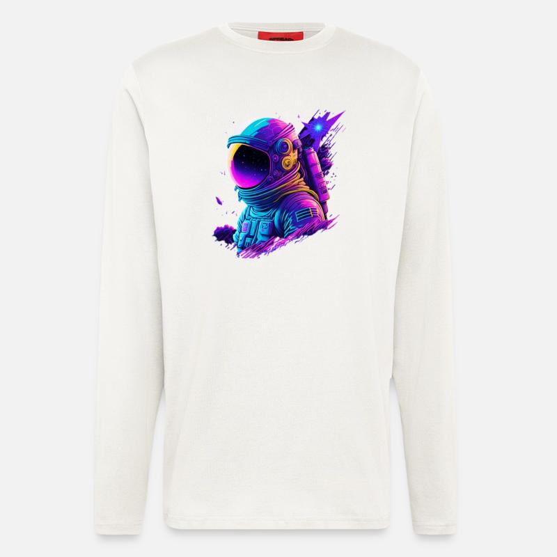 Synthwave Astronaute Space Explorer - Manches longues bio décontracté fabriqué en UE - OFF WHITE