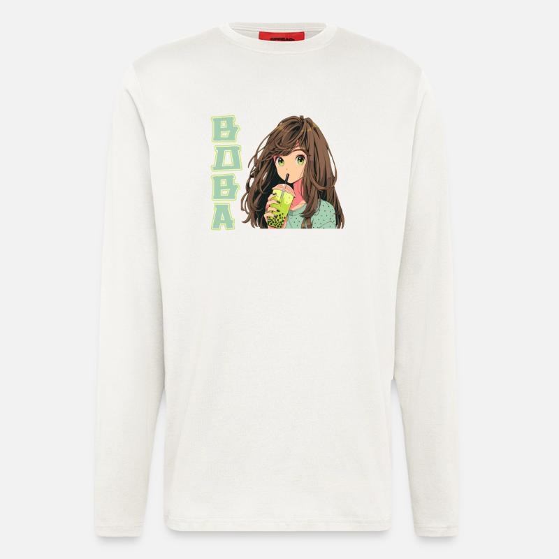 Anime and Boba Bubble Tea - Langarmshirt - made by SPREAD  - OFF WHITE