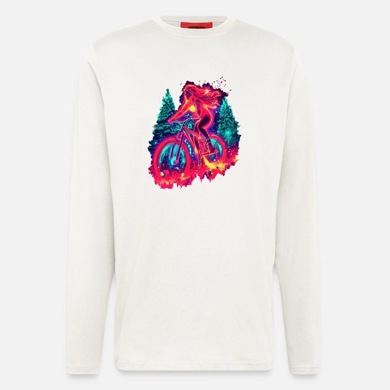 Synthwave Mountainbike Mädchen Waldfahrt - Langarmshirt - made by SPREAD  - OFF WHITE