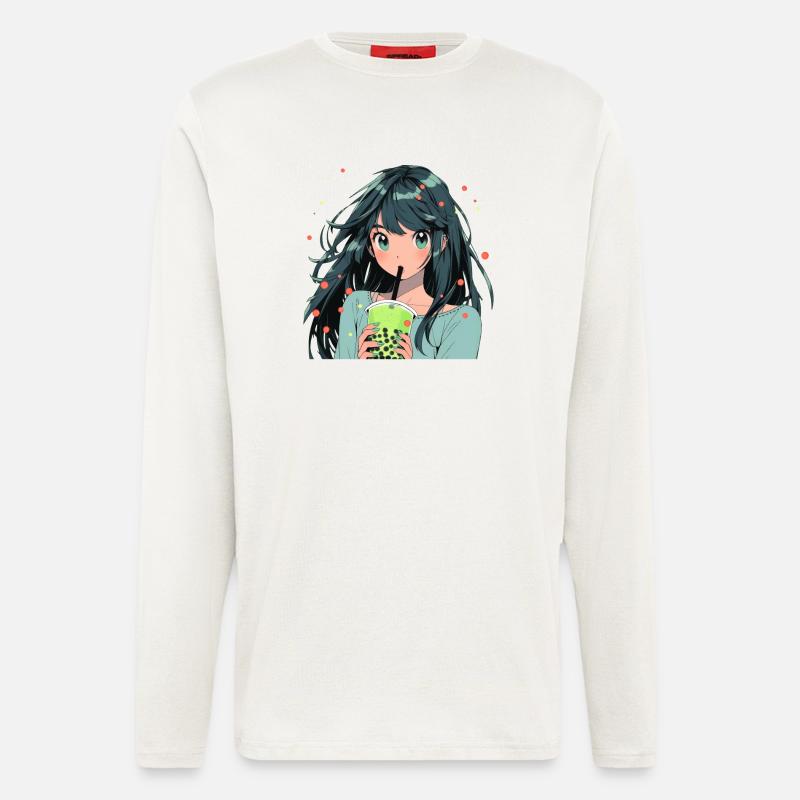 Anime and Boba Bubble Tea - Langarmshirt - made by SPREAD - OFF WHITE