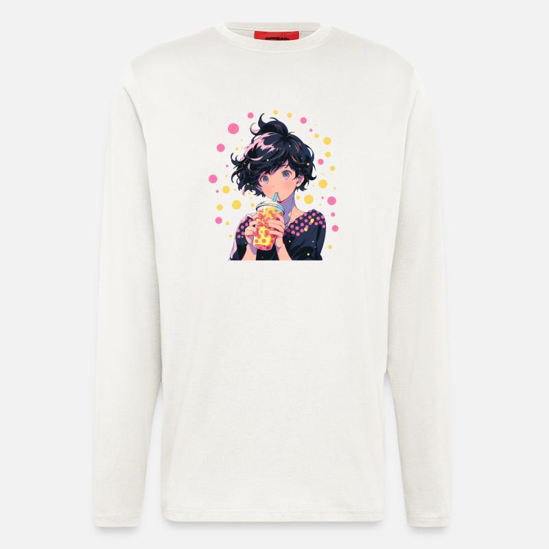 Anime and Boba Bubble Tea - Langarmshirt - made by SPREAD  - OFF WHITE