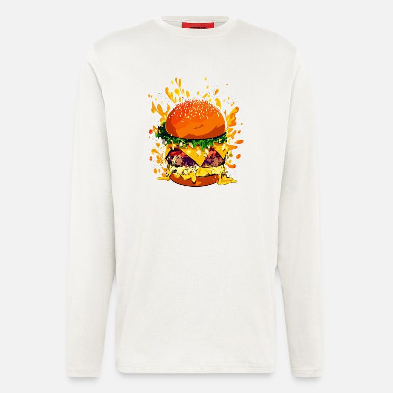 Extravaganter Cheeseburger mit Käse Splatter - Langarmshirt - made by SPREAD  - OFF WHITE