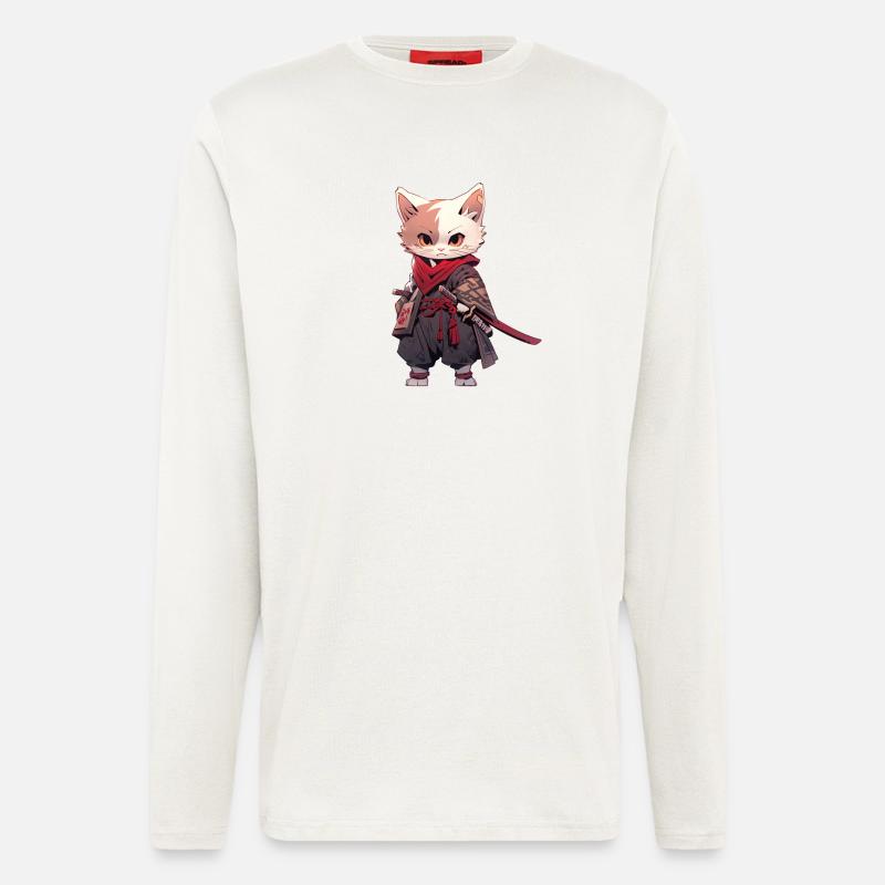 Asia Cat Japanese Samurai Samurai - Longsleeve - made by SPREAD  - OFF WHITE