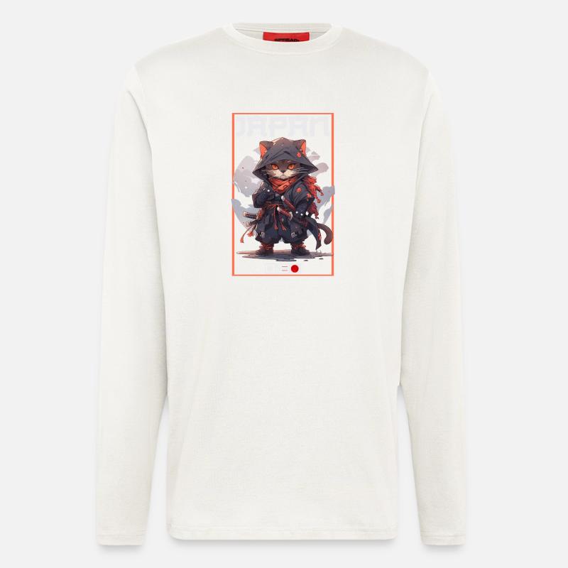 Chat d’Asie Samouraï japonais Samouraï - Manches longues bio décontracté fabriqué en UE - OFF WHITE
