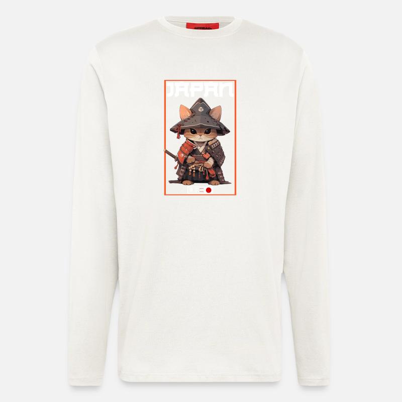 Asia Cat Japanese Samurai Samurai - Longsleeve - made by SPREAD  - OFF WHITE