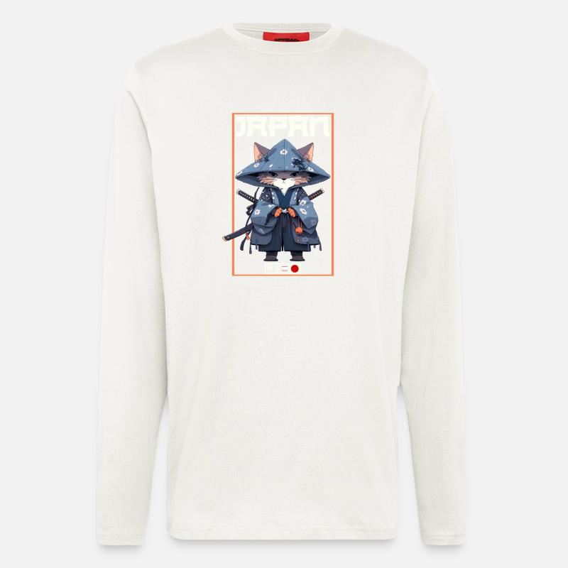 Asia Cat Japanese Samurai Samurai - Longsleeve - made by SPREAD  - OFF WHITE
