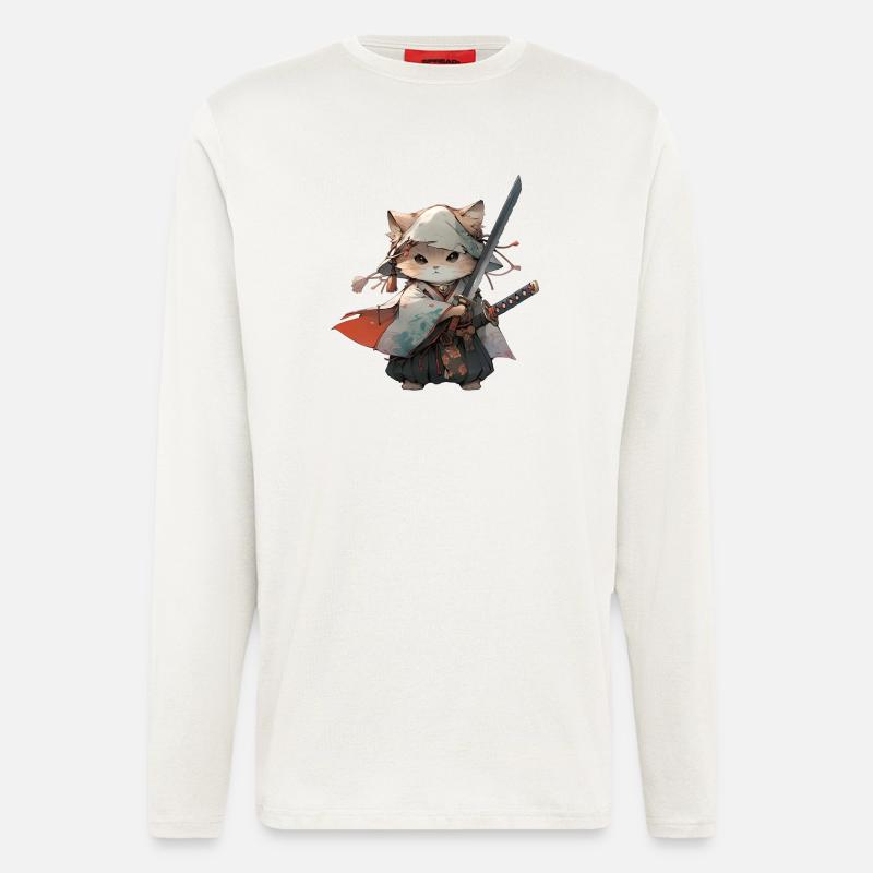 Chat d’Asie Samouraï japonais Samouraï - Manches longues bio décontracté fabriqué en UE - OFF WHITE