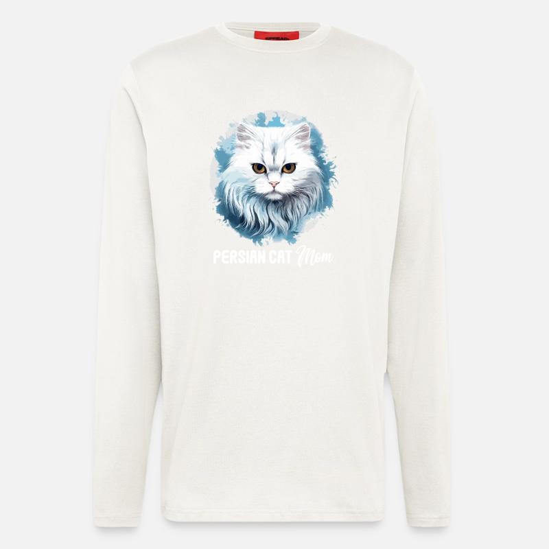 Chat persan Perser Katze - Manches longues bio décontracté fabriqué en UE - OFF WHITE